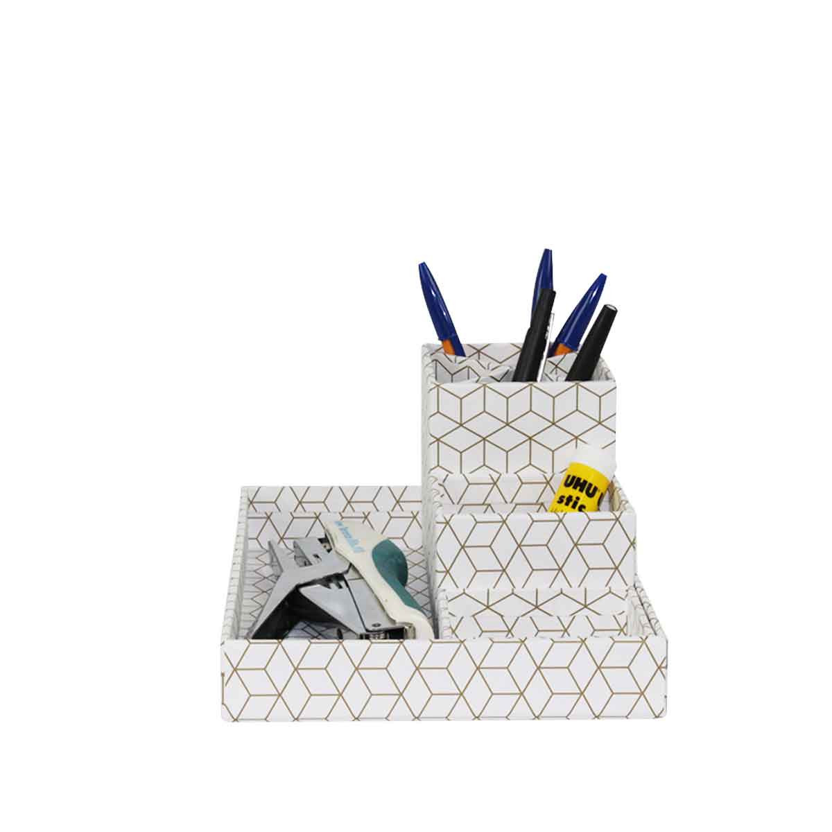 Organisateur De Bureau Blanc Et Dore
