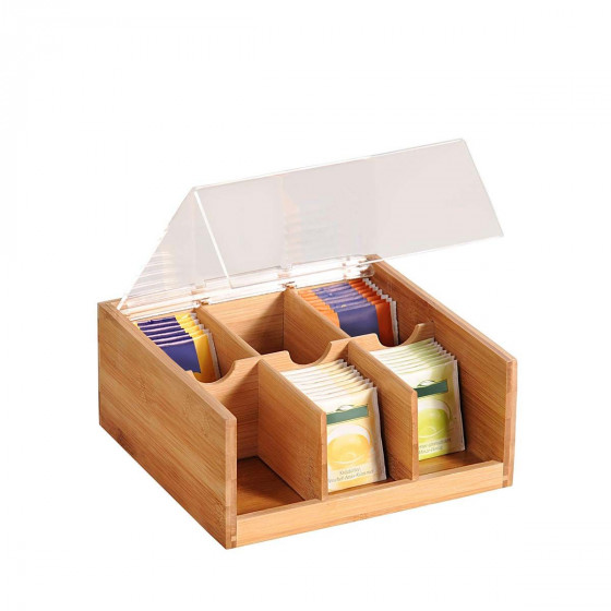 Bo/îte /à th/é en Bois sachets de th/é Contenant Organisateur avec Couvercle Support de Rangement pour sachets de th/é /à 9 Compartiments pour armoires de Cuisine