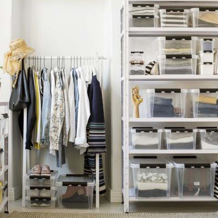 Boîte de rangement transparente avec couvercle - 32 L