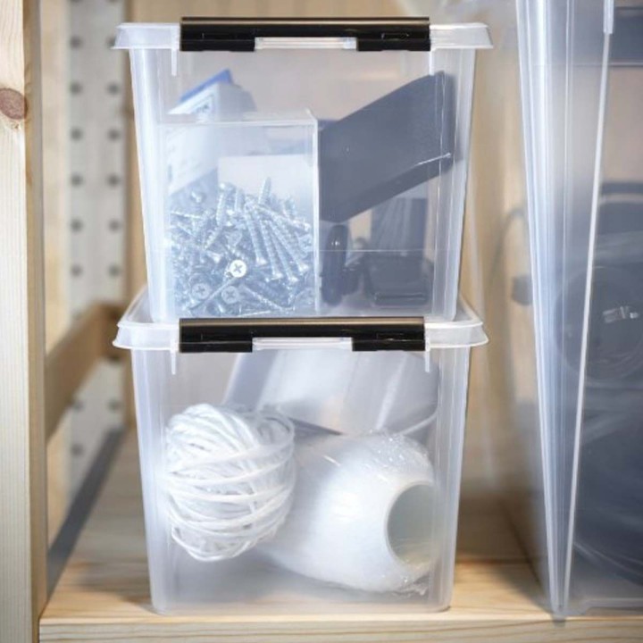 Grande boîte de rangement en plastique transparent avec couvercle - 47 litres
