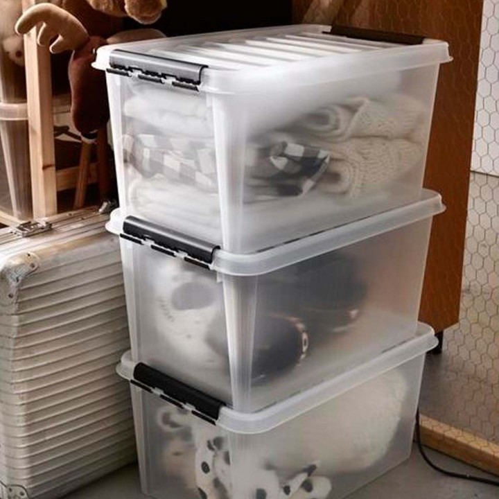 Grande boîte de rangement en plastique transparent avec couvercle - 47 litres