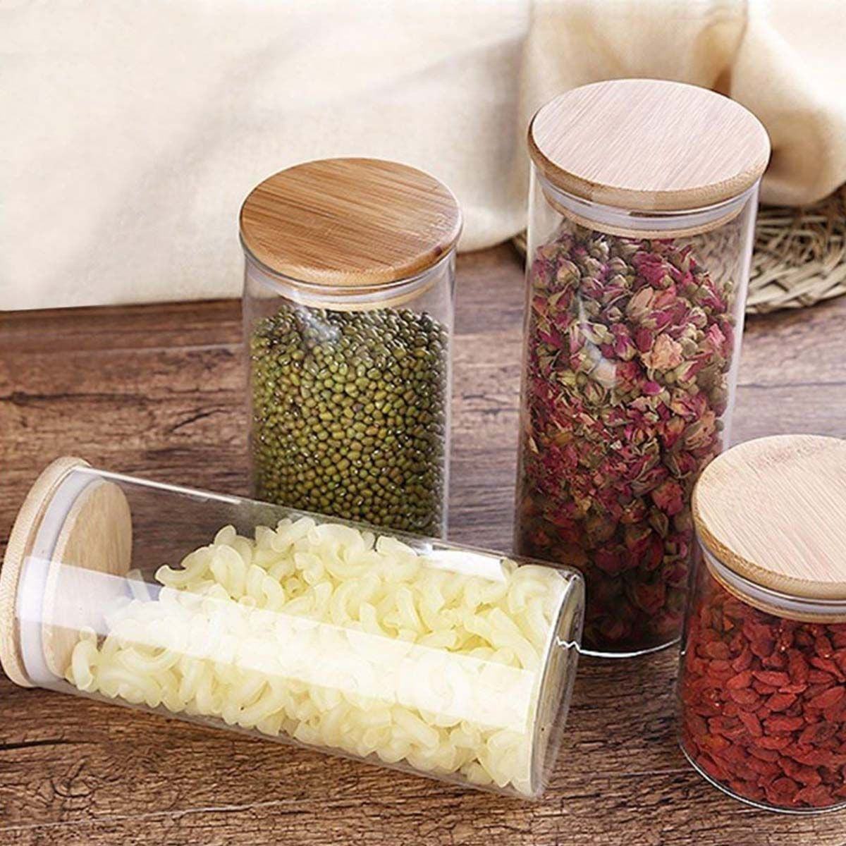 1 Verre De Riz En Gramme Bocal en verre et bois - 1,8 litre - Fabriqué en France