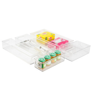 Detail of Bac en plastique S transparent et empilable pour organiser placards et tiroirs