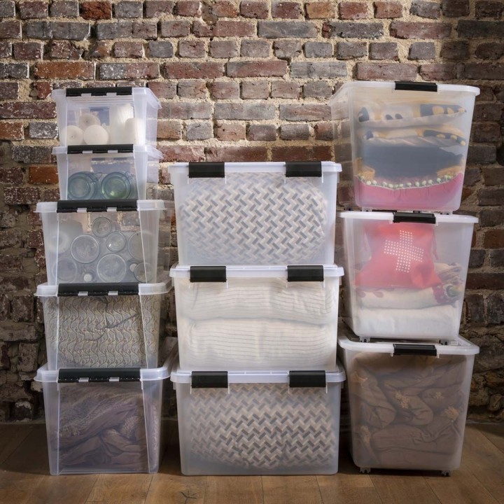 Grande boîte de rangement en plastique transparent avec couvercle - 47 litres