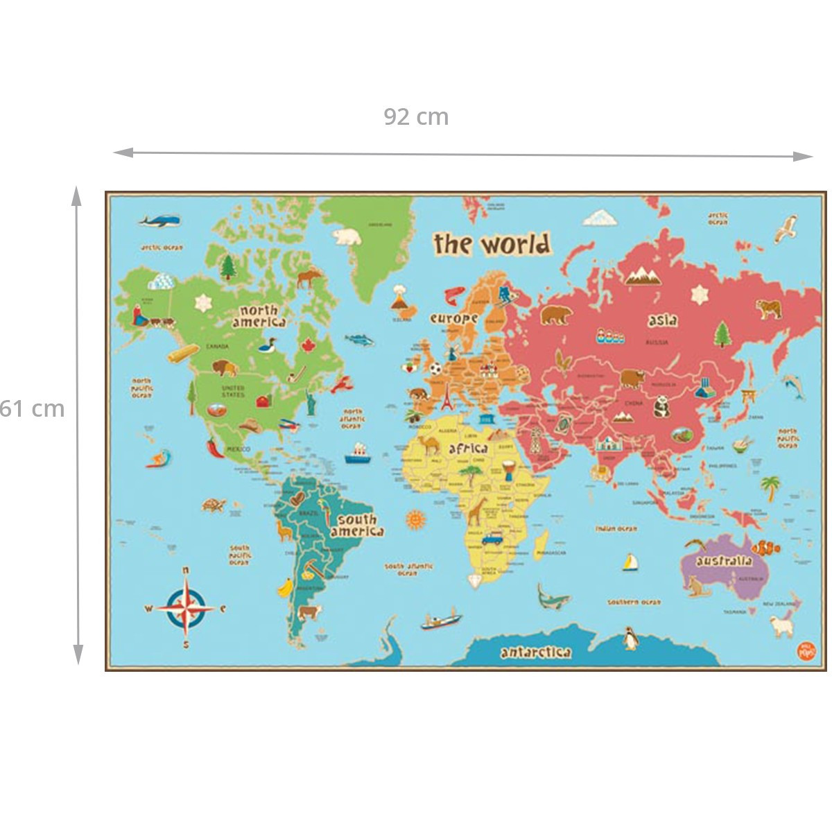 Carte Du Monde Pour Enfants Adhésive Repositionnable Et Effaçable à Sec