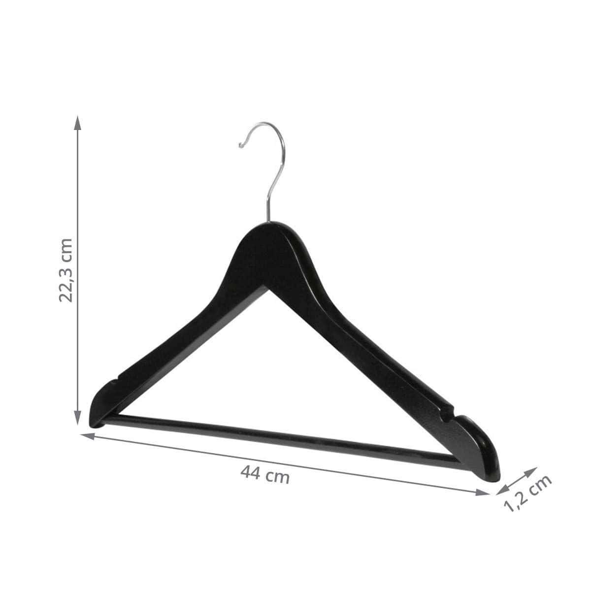 Lot De 20 Cintres En Bois Noir GS - Crochets 360° Et Encoches - Idéal Manteaux & Costumes