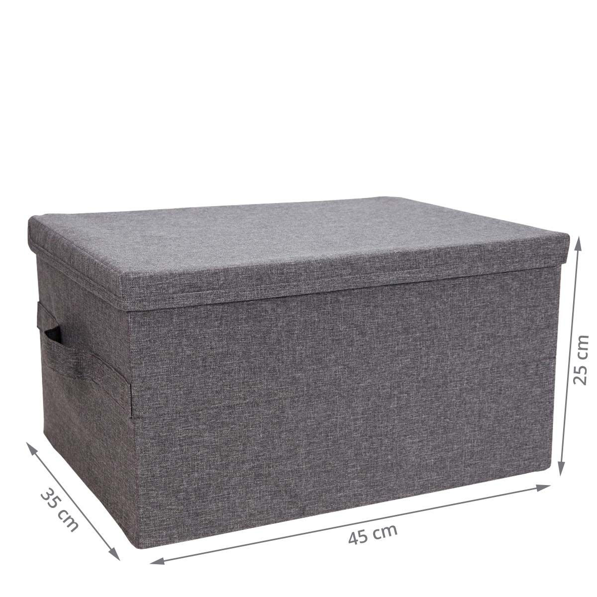 Boite De Rangement En Tissu Gris Rigide Et Pliable Avec Couvercle 25x35x45