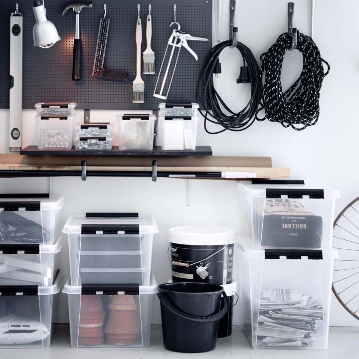 Boîte de rangement transparente avec couvercle - 32 L