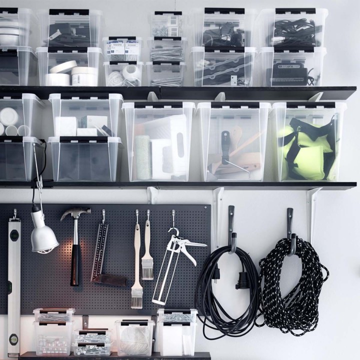 Boîte de rangement transparente avec couvercle - 32 L