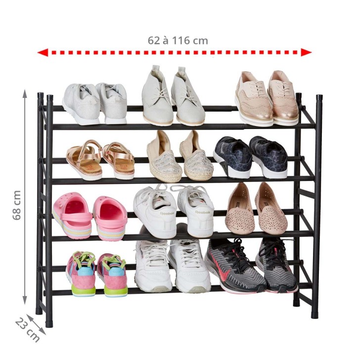 Rangement chaussures à 4 niveaux extensible et superposable - jusqu'à 20 paires de chaussures