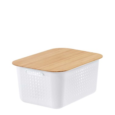 Panier de rangement en plastique recyclé avec couvercle en bambou 10 litres