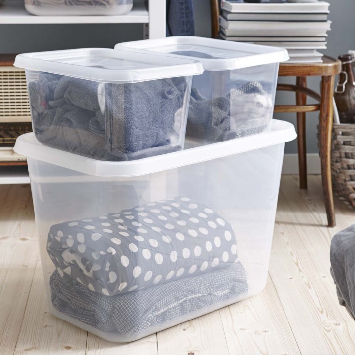 Boîte en plastique transparent avec couvercle 44 litres