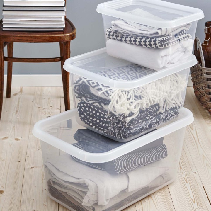 Boîte en plastique transparent avec couvercle 44 litres
