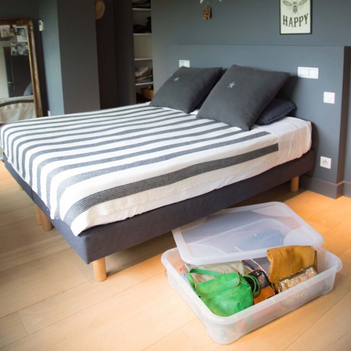 Grande boîte sous le lit à roulettes - Transparente - 53 litres