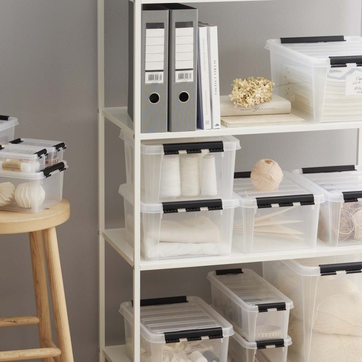 Boîte de rangement transparente avec couvercle - 32 L