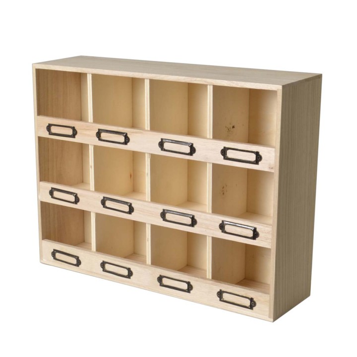 12 petits casiers en bois - Avec porte-étiquettes