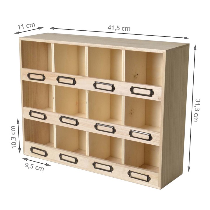 12 petits casiers en bois - Avec porte-étiquettes