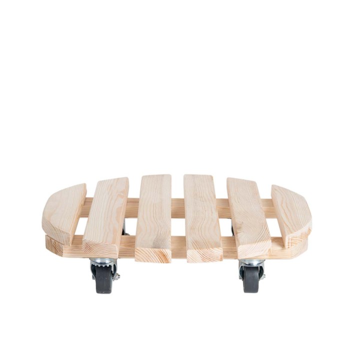 Roule pot en bois 38 cm de diamètre - Roues en métal et freins