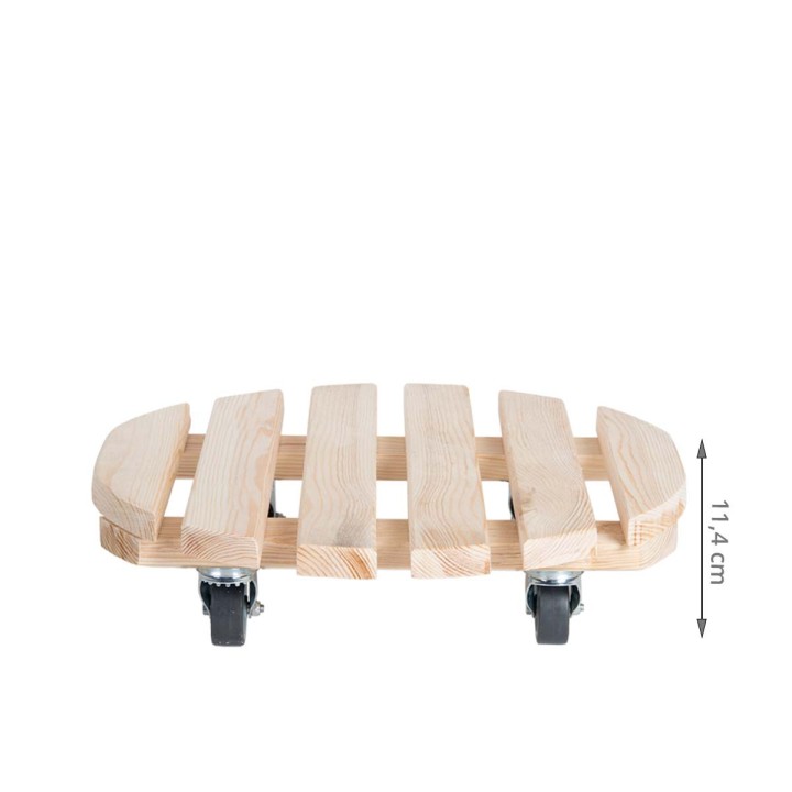 Roule pot en bois 38 cm de diamètre - Roues en métal et freins