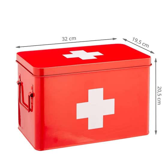 Detail of Grande boîte à pharmacie en métal rouge