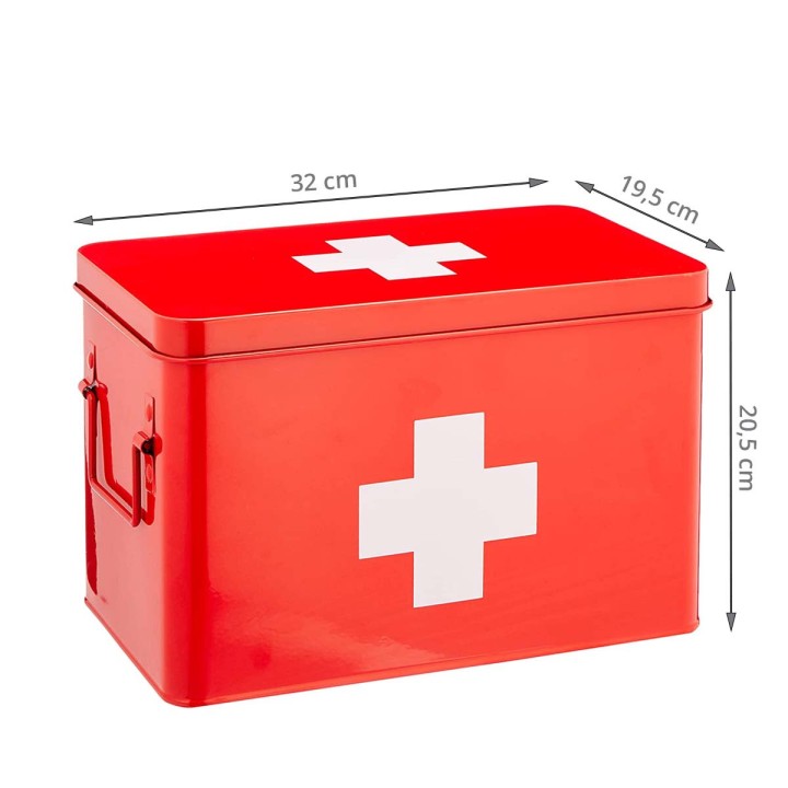 Grande boîte à pharmacie en métal rouge - 20x32x20