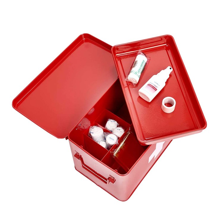 Grande boîte à pharmacie en métal rouge - 20x32x20