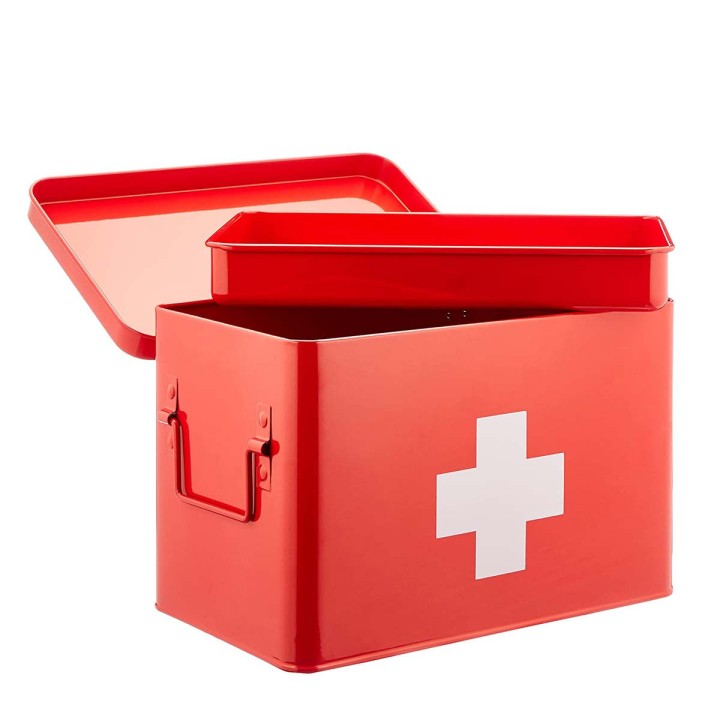 Grande boîte à pharmacie en métal rouge - 20x32x20