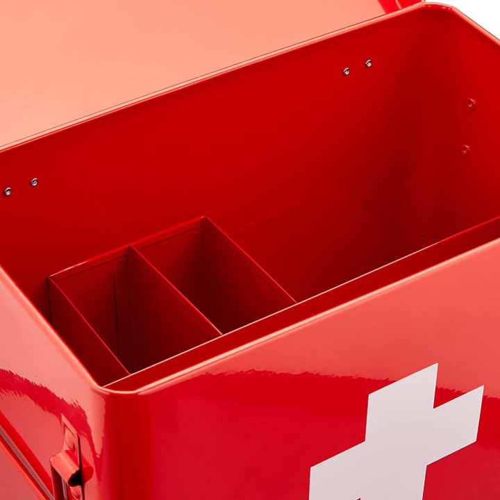 Grande boîte à pharmacie en métal rouge - 20x32x20