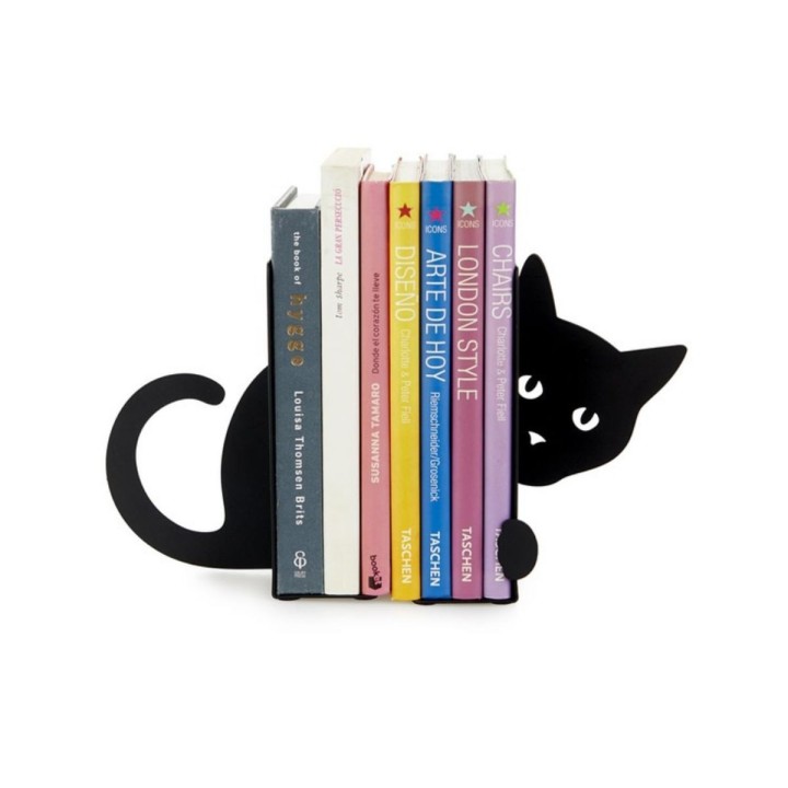 2 serre-livres chat - En métal noir