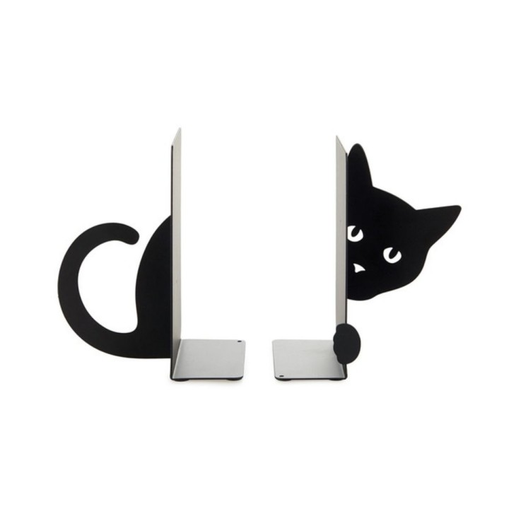2 serre-livres chat - En métal noir