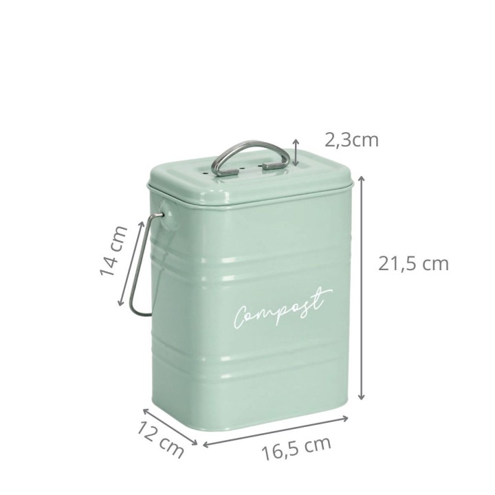 Seau à compost vintage - En métal vert menthe