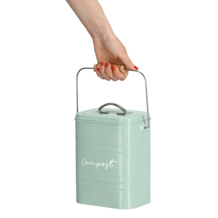 Seau à compost vintage - En métal vert menthe
