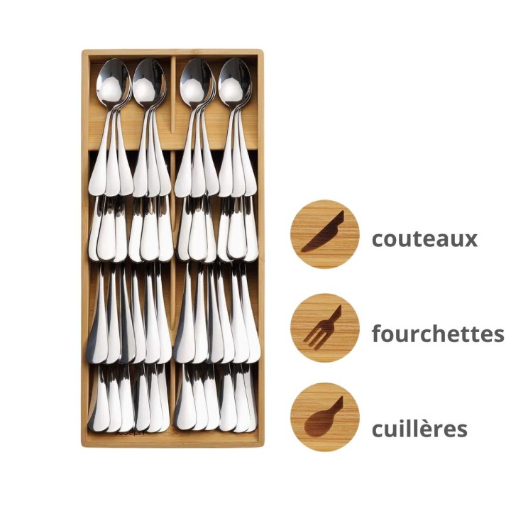 Porte-couverts compact en bois - 8 compartiments - 6x38,4x17,5 cm