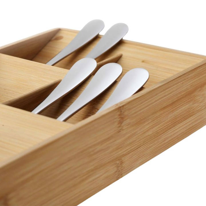 Porte-couverts compact en bois - 8 compartiments - 6x38,4x17,5 cm