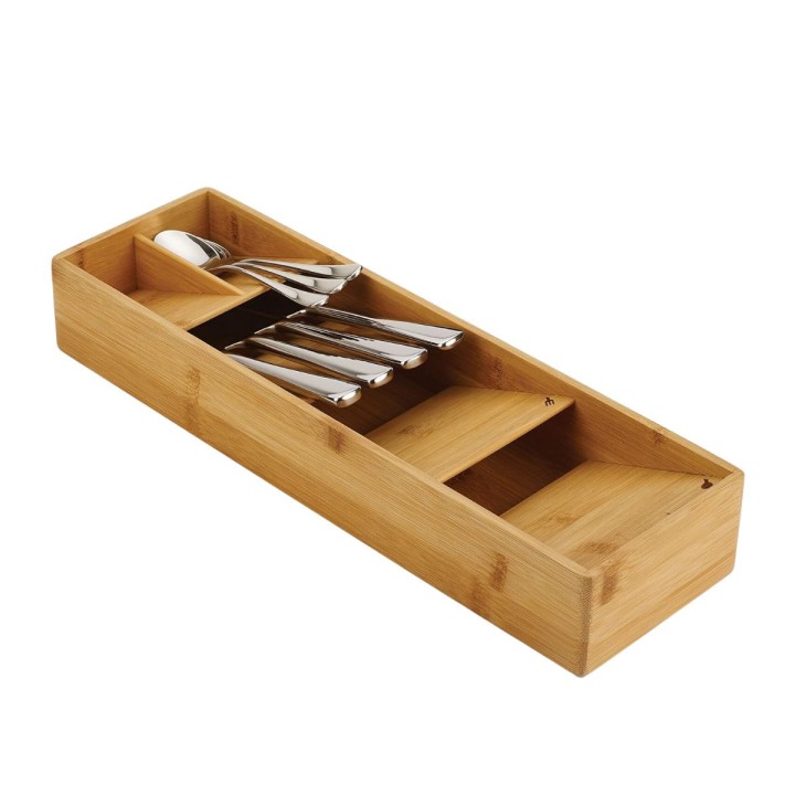 Range-couverts compact en bambou - 5 compartiments superposés