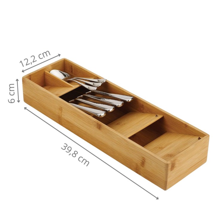 Range-couverts compact en bambou - 5 compartiments superposés