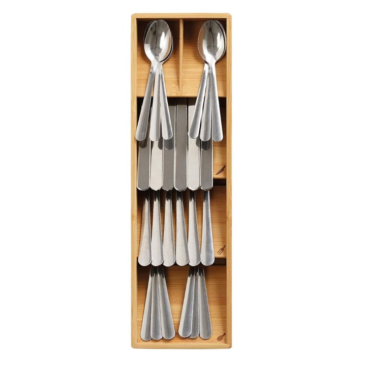 Range-couverts compact en bambou - 5 compartiments superposés