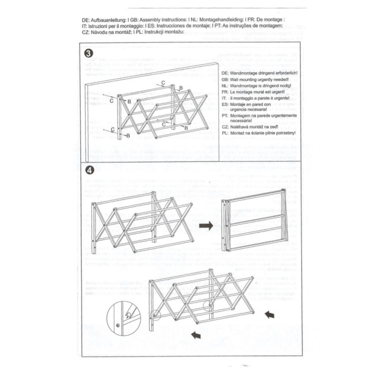 Étendoir mural accordéon - Bois et métal