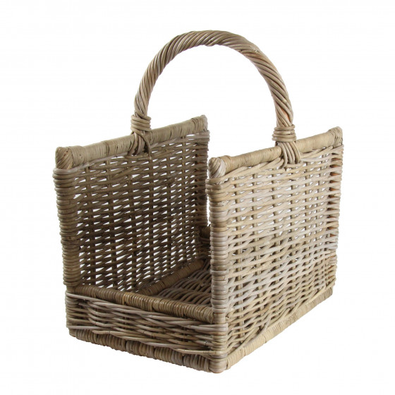 Porte-bouteille pour 4 bouteilles en osier blanc avec grande anse