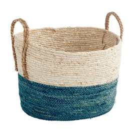 Panier de rangement en paille avec 2 poignées - Bleu - 39x33x27cm