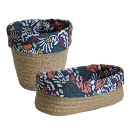 Lot de 1 Panier de Rangement + 1 Pochon - 25 x 12 x 5 cm - Corde et Tissu Polyester - Petit bac Motif Caribbean