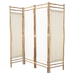 Paravent d'intérieur en tissu blanc et bambou