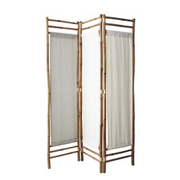 Paravent d'intérieur en tissu blanc et bambou