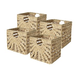 Panier de rangement pliables en jonc de mer naturel motif soleil