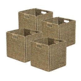 Panier de rangement pliables en jonc de mer naturel - lot