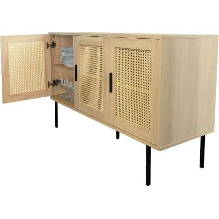 Detail of Buffet cannage avec 3 portes cannage bois naturel 120 x 40 x 76 cm