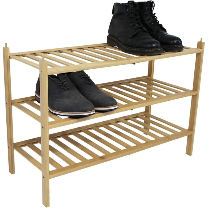 Étagère à chaussures  avec 3 niveaux en bambou naturel 69 x 28 x 47,5 cm