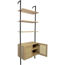 Étagère murale avec 2 portes cannage en métal noir et bois naturel 60 x 35 x 184 cm
