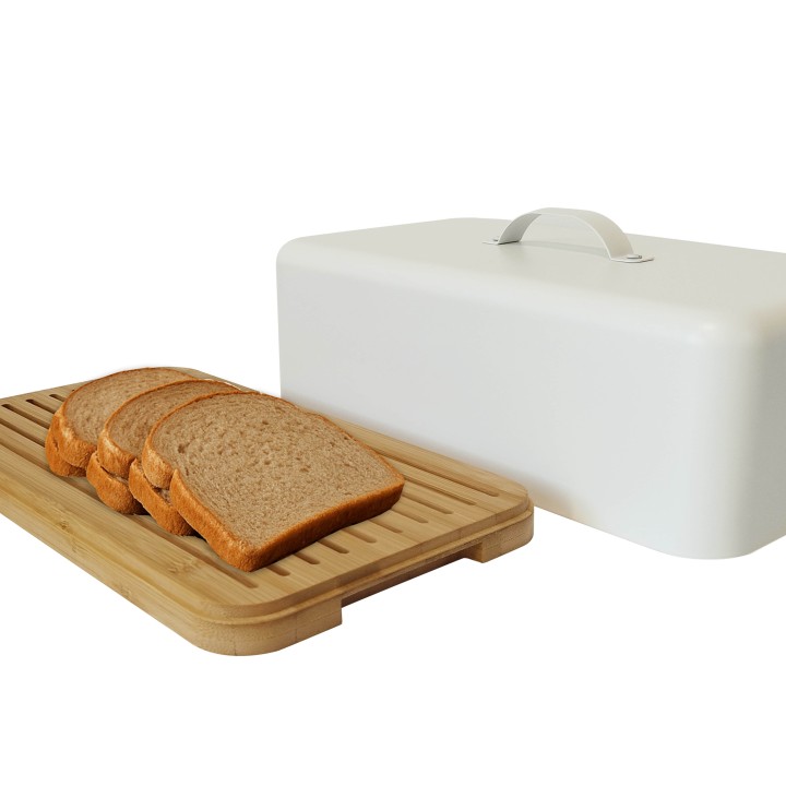 Boîte à pain en métal blanc et bois naturel
