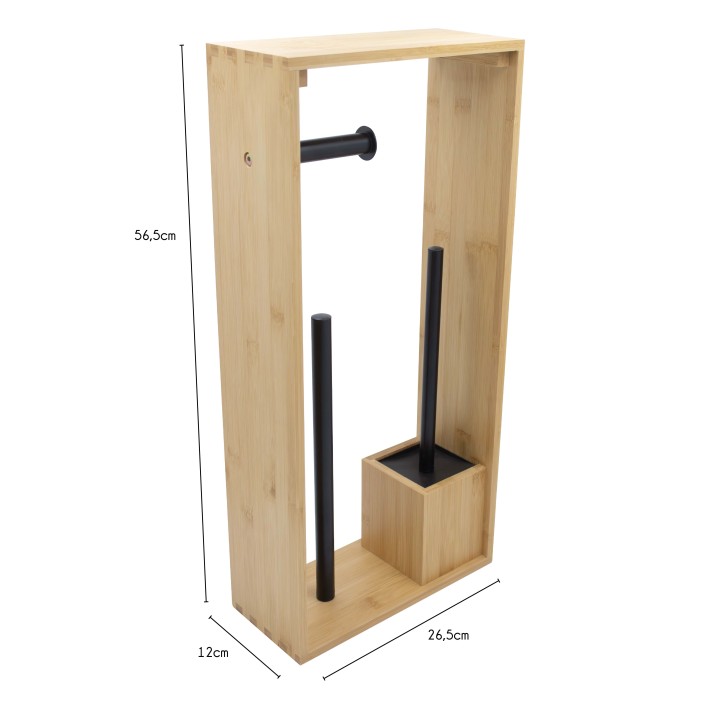 Porte-papier toilette et brosse wc en bambou naturel et noir